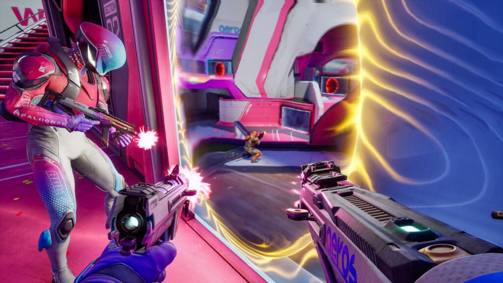 Splitgate 2 portal mechanic during in-game multiplayer match