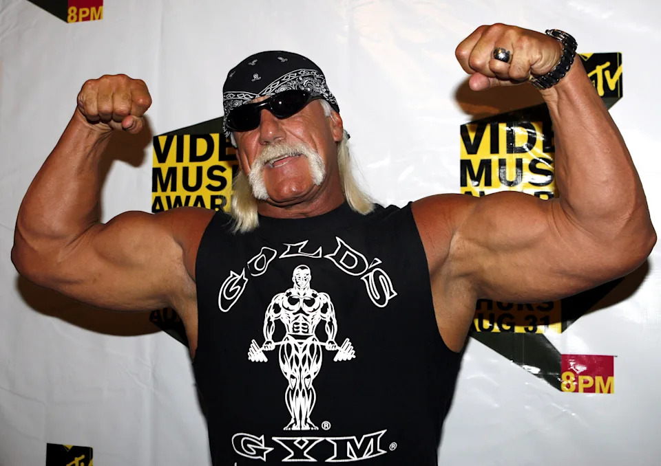 FILE - Hulk Hogan poses during the MTV Video Music Awards Forum at Radio City Music Hall, Aug. 30, 2006, in New York. (AP Photo/Jason DeCrow, File)
