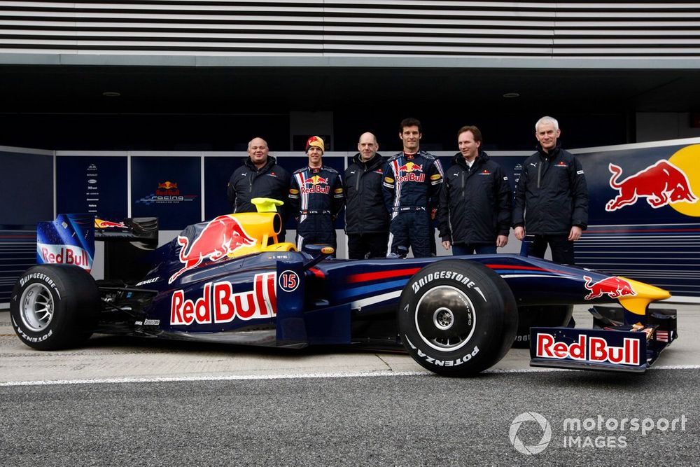 Marshall pictured alongside Red Bull Racing royalty at the RB5 launch in 2009