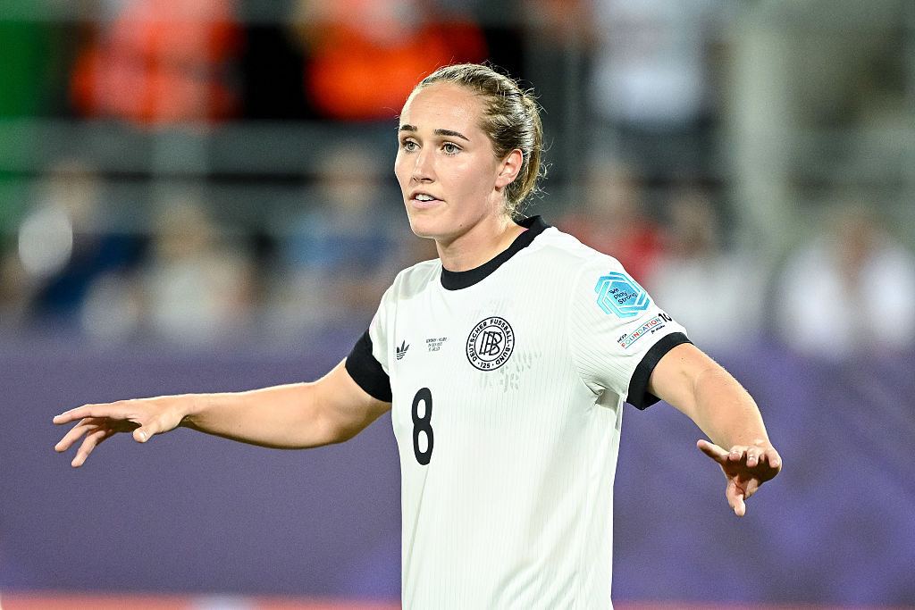 Sydney Lohmann of Germany gestures during the UEFA Womens EURO 2025 Group C match between Germany and Poland at St.Gallen Arena on July 4, 2025 in St.Gallen, Switzerland.