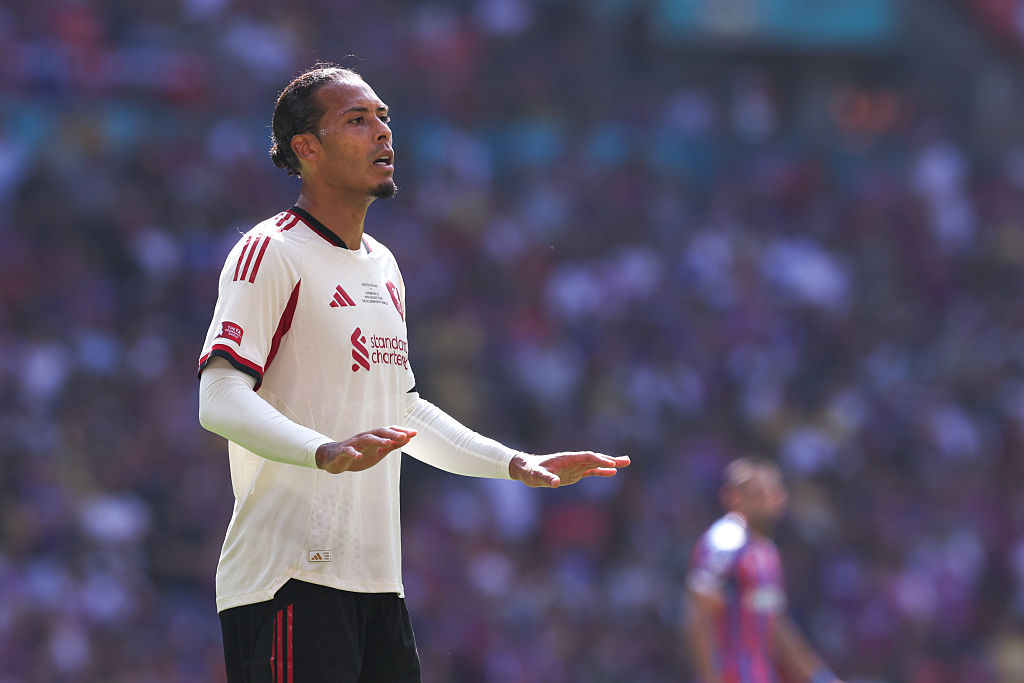 Virgil van Dijk of Liverpool during the 2025 FA Community Shield match between Crystal Palace and Liverpool at Wembley Stadium on August 10, 2025 in London, England