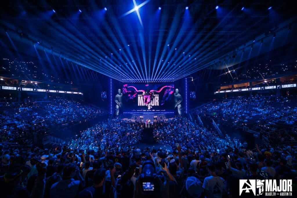 Image of BLAST.tv Austin Major stage surrounded by crowd