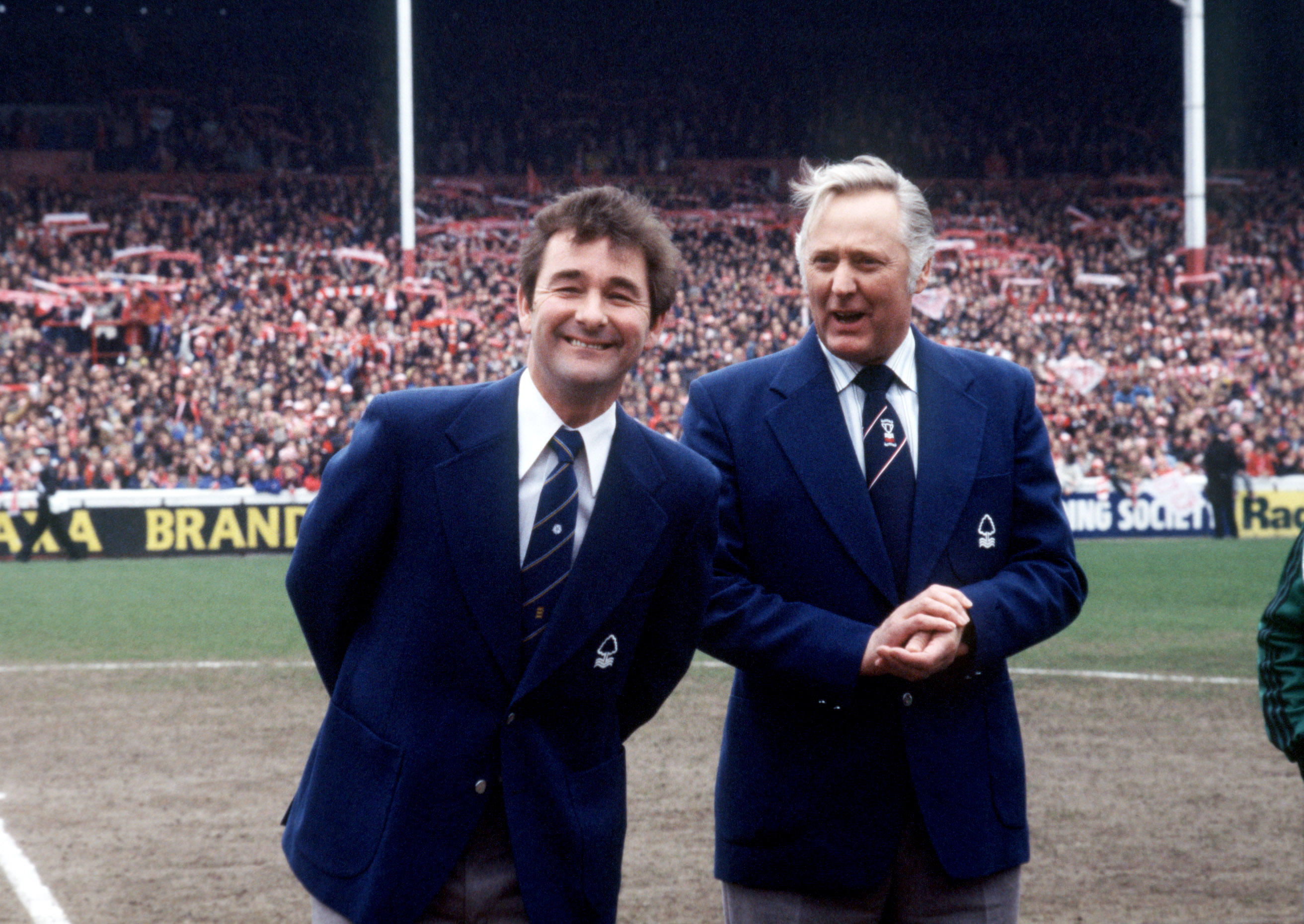 Manager Brian Clough and assistant manager Peter Taylor celebrate Nottingham Forest's 1977/78 First Division title win