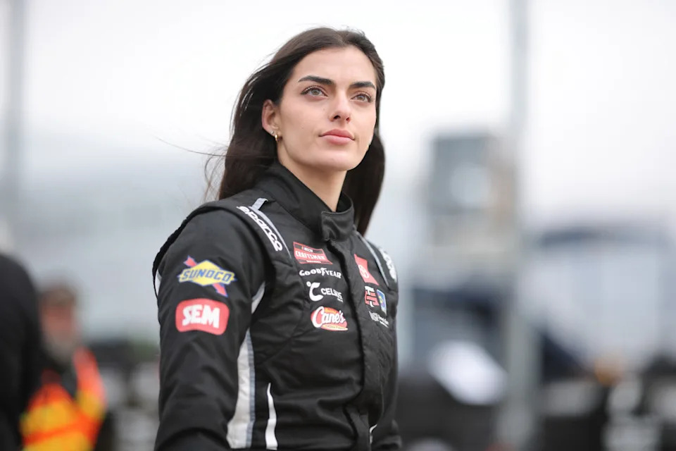 LAS VEGAS, NEVADA - MARCH 14: Toni Breidinger, piloting the #5 Women's Sports Foundation Toyota, is observed in the garage area during practice sessions for the NASCAR Craftsman Truck Series Ecosave 200 at Las Vegas Motor Speedway on March 14, 2025 in Las Vegas, Nevada. (Photo by Jonathan Bachman/Getty Images)Jonathan Bachman/Getty Images