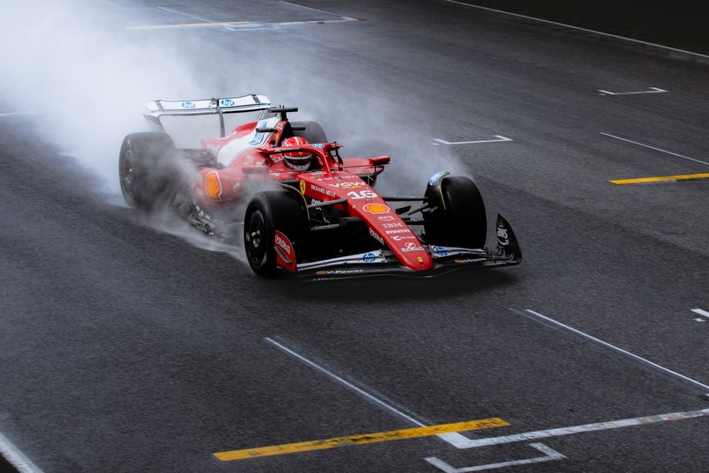 Charles Leclerc testing Pirelli tyres at Mugello with a lower downforce Ferrari mule car