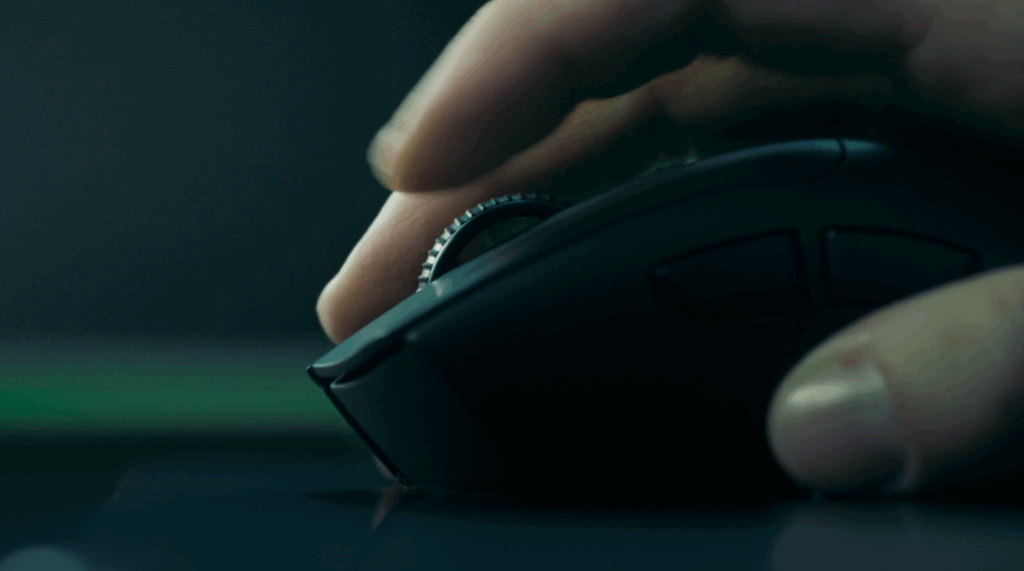 Razer's Deathadder V4 Pro mouse, black edition, made with CS pros side view