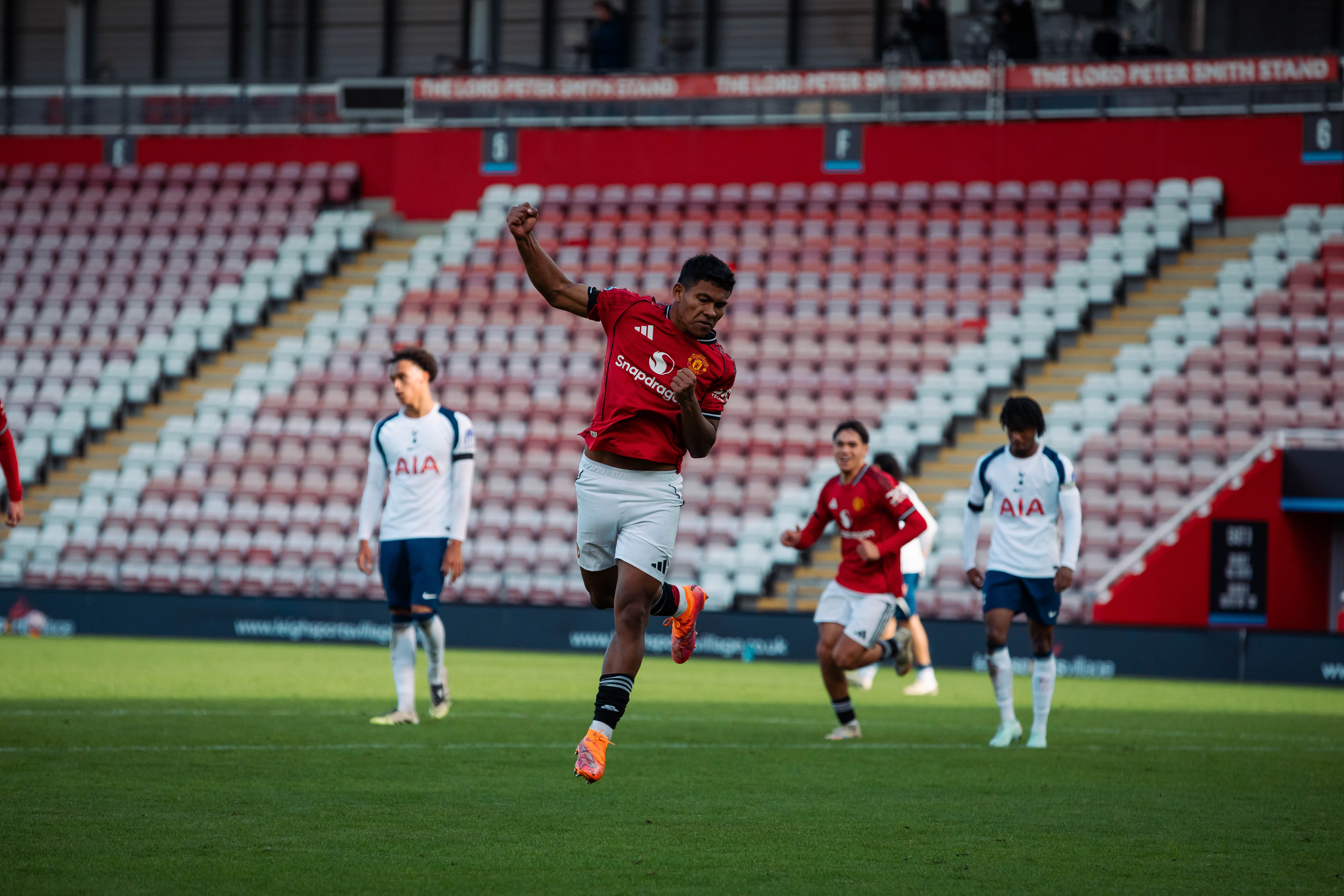 Diego Leon celebrates after scoring for Manchester United's Under-21s