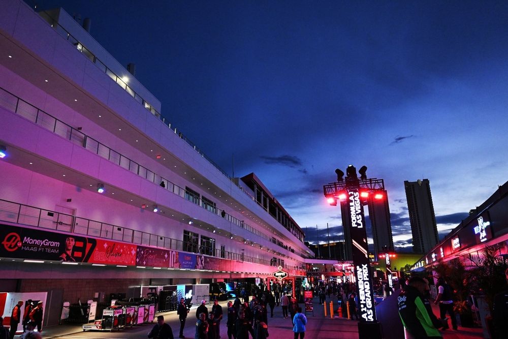 The Paddock at dusk prior to the F1 Grand Prix of Las Vegas 