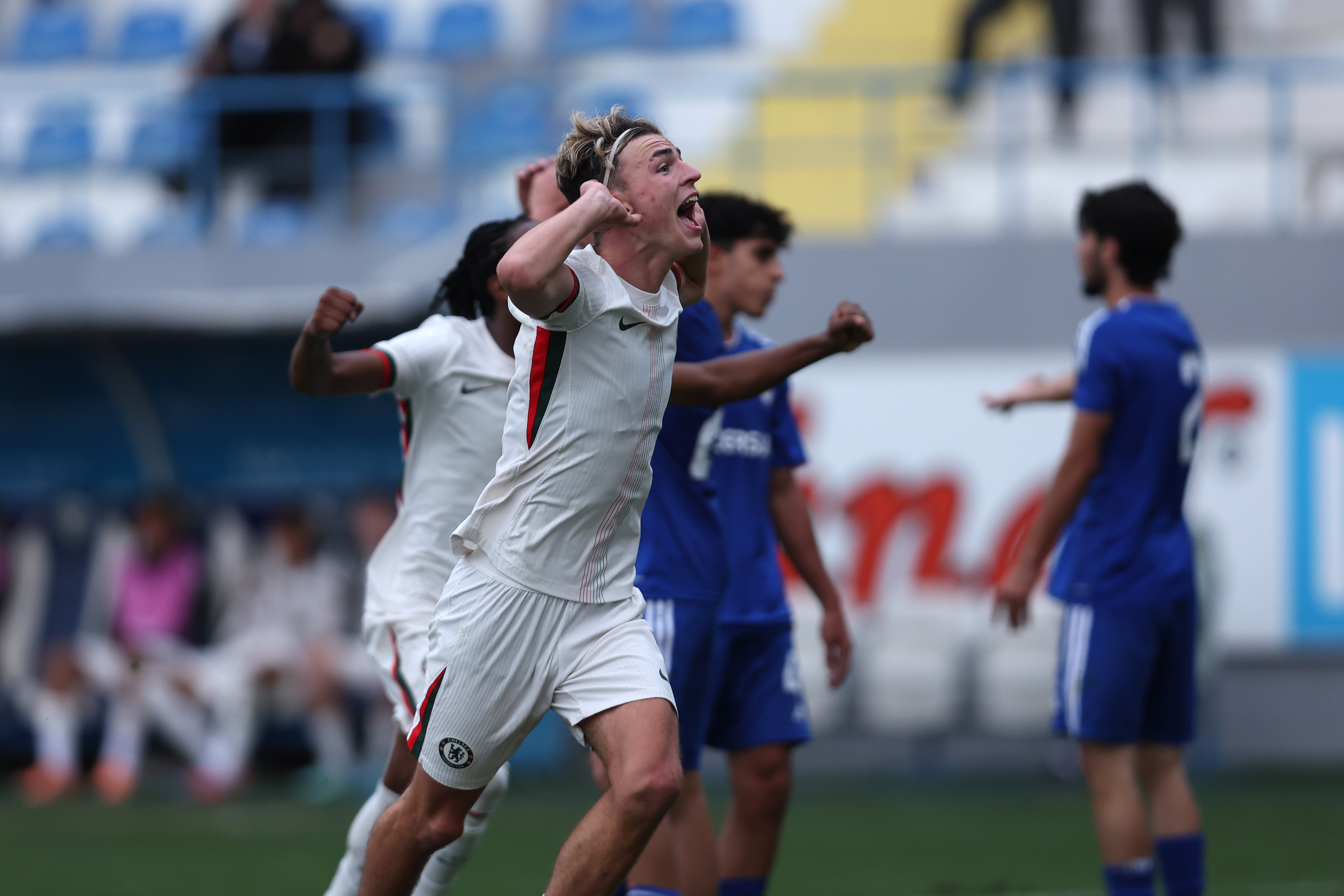 BAKU, AZERBAIJAN - NOVEMBER 05: Jesse Derry of Chelsea celebrates scoring the second goal during the UEFA Youth League 2025/26 match between Qarabag FK and Chelsea FC at on November 05, 2025 in Baku, Azerbaijan. (Photo by Chris Lee - Chelsea FC/Chelsea FC via Getty Images)