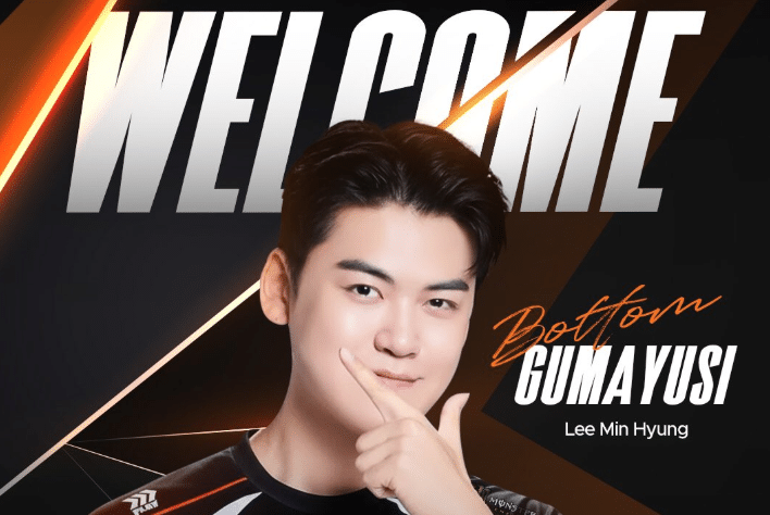 Hanwha Life Esports announcement graphic for Gumayusi joining the League of Legends roster for the 2026 season 