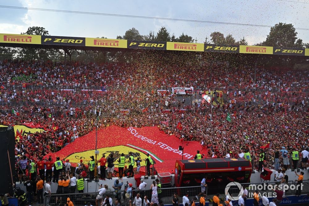 The Tifosi celebrate during the Podium Ceremony
