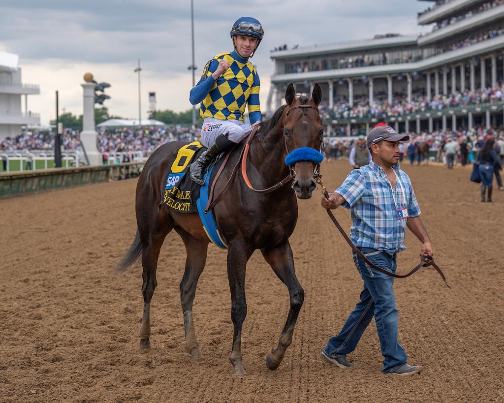 Crude Velocity, maintaining an undefeated record as the Pat Day Mile Stakes victor (Photographs from Eclipse Sportswire)