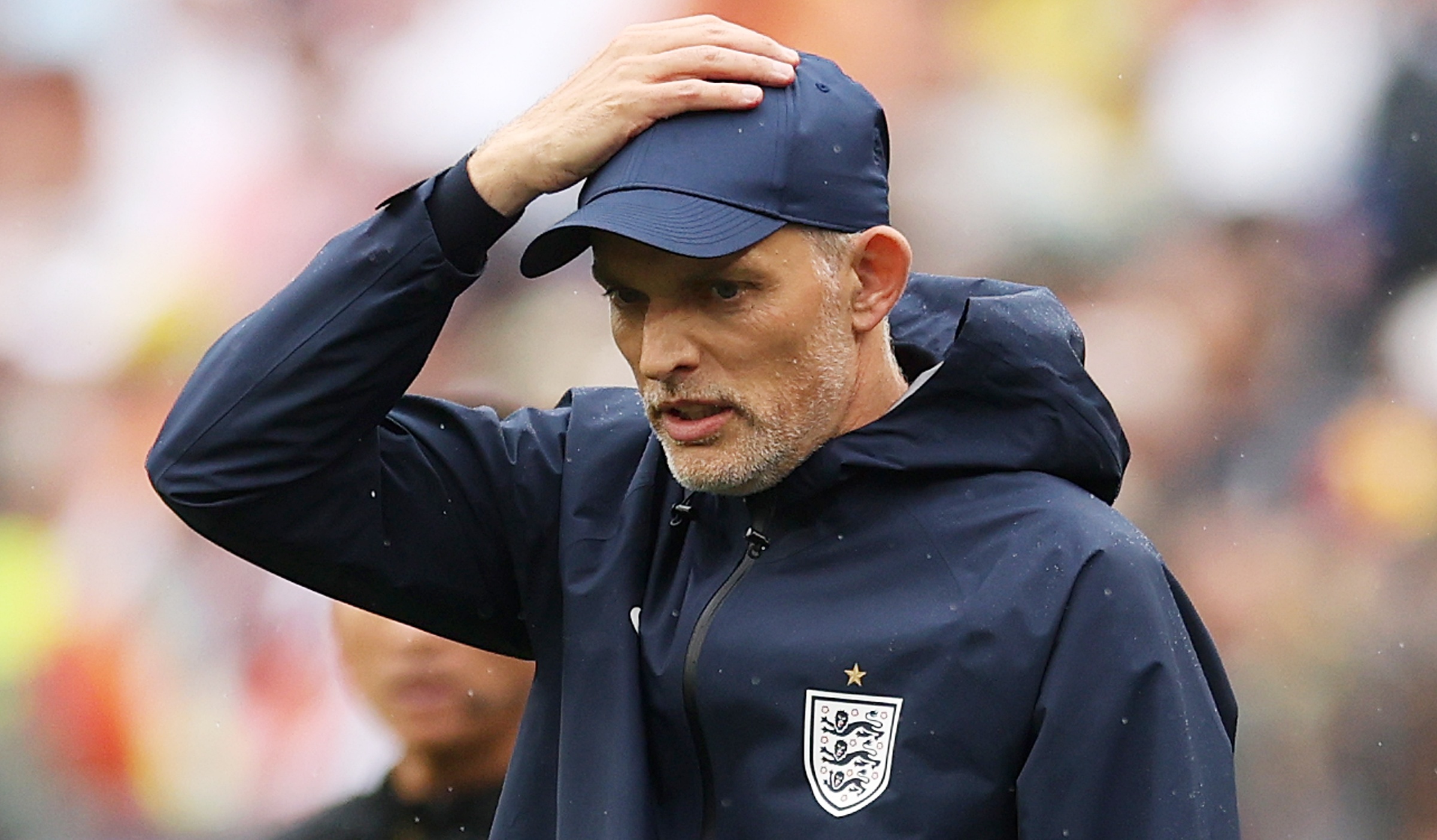 Thomas Tuchel, Manager of England, reacts during the FIFA World Cup 2026 Group L match between England and Ghana at Boston Stadium on June 23, 2026 in Foxborough, Massachusetts