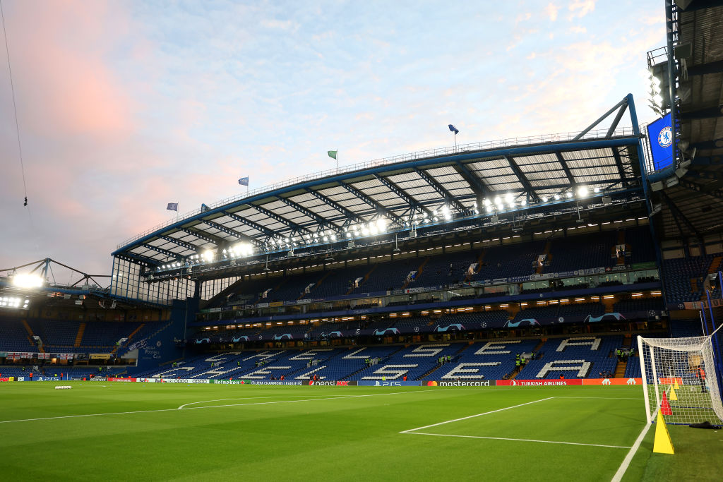 An overall view of Stamford Bridge ahead of the UEFA Champions League group stage encounter between Chelsea FC and AC Milan on October 5, 2022, in London.