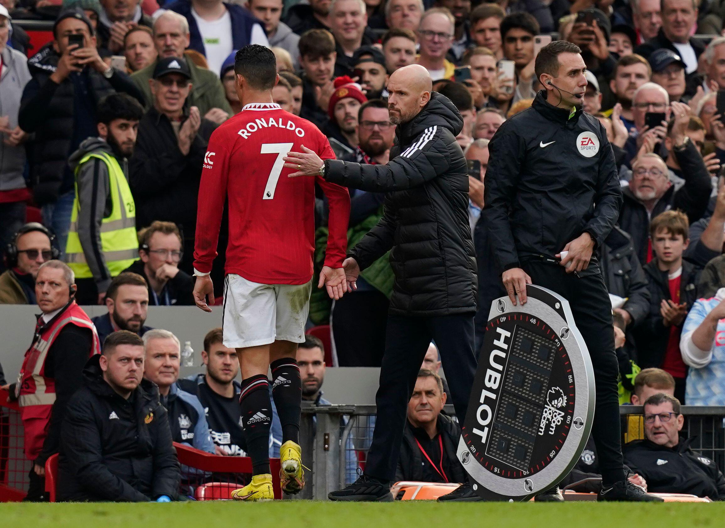 Cristiano Ronaldo substituted off by Erik ten Hag during a Premier League game in October 2022