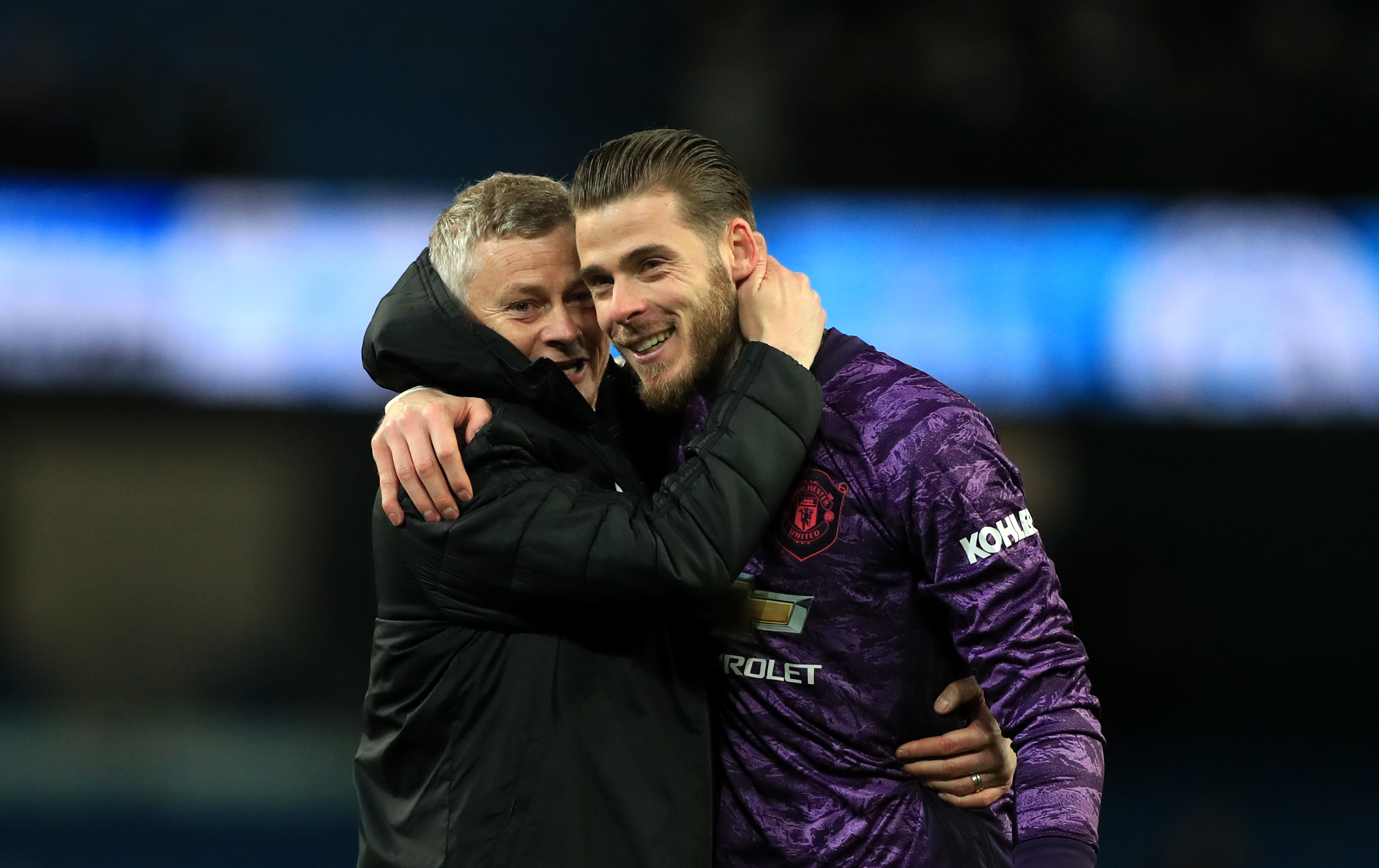 David De Gea with support from Ole Gunnar Solskjaer