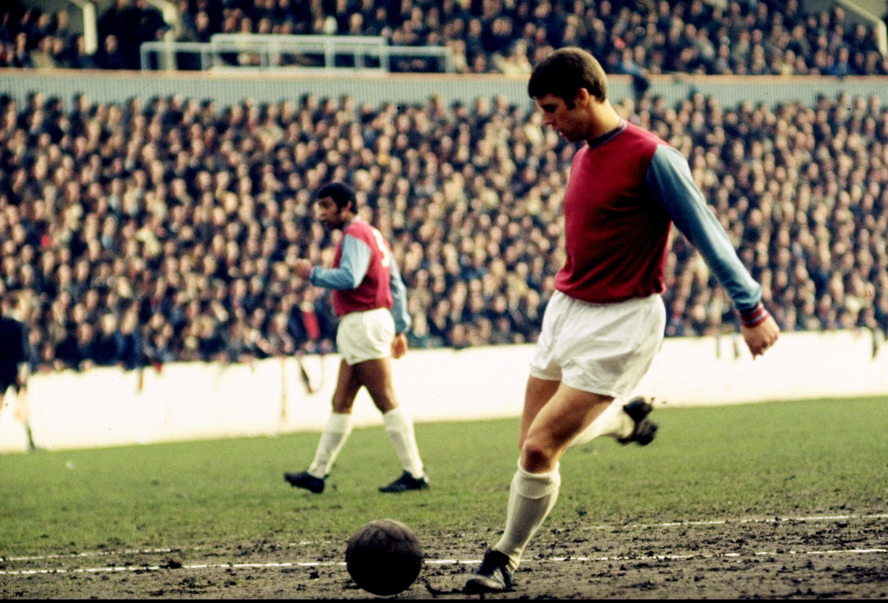 Geoff Hurst playing for West Ham at Upton Park during 1965.
