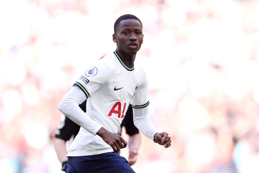 Tottenham Hotspur's Pape Matar Sarr watches the action during a Premier League fixture against Brighton & Hove Albion at the Tottenham Hotspur Stadium, April 2023.