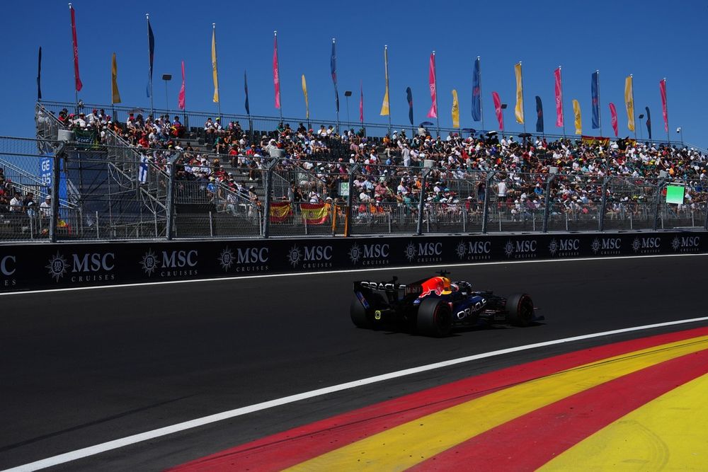 Though Verstappen hoped to tackle the banked turn at full throttle, he explains that battery deployment limitations make this impossible