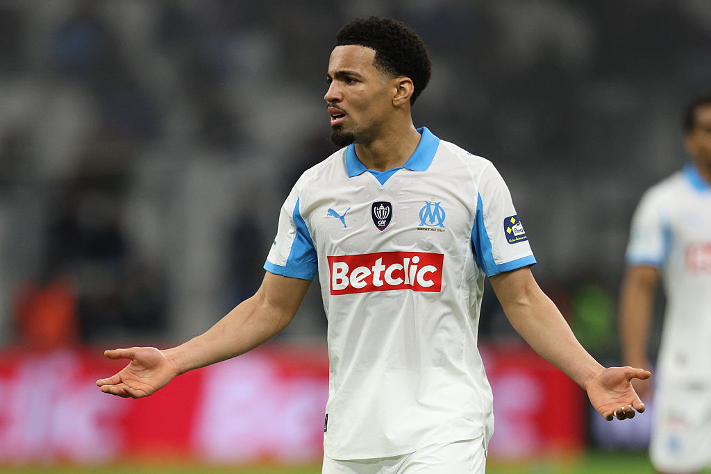 Olympique de Marseille's Ethan Nwaneri reacts during a game. (Photo credit: Neal Simpson/Sportsphoto/Allstar via Getty Images)