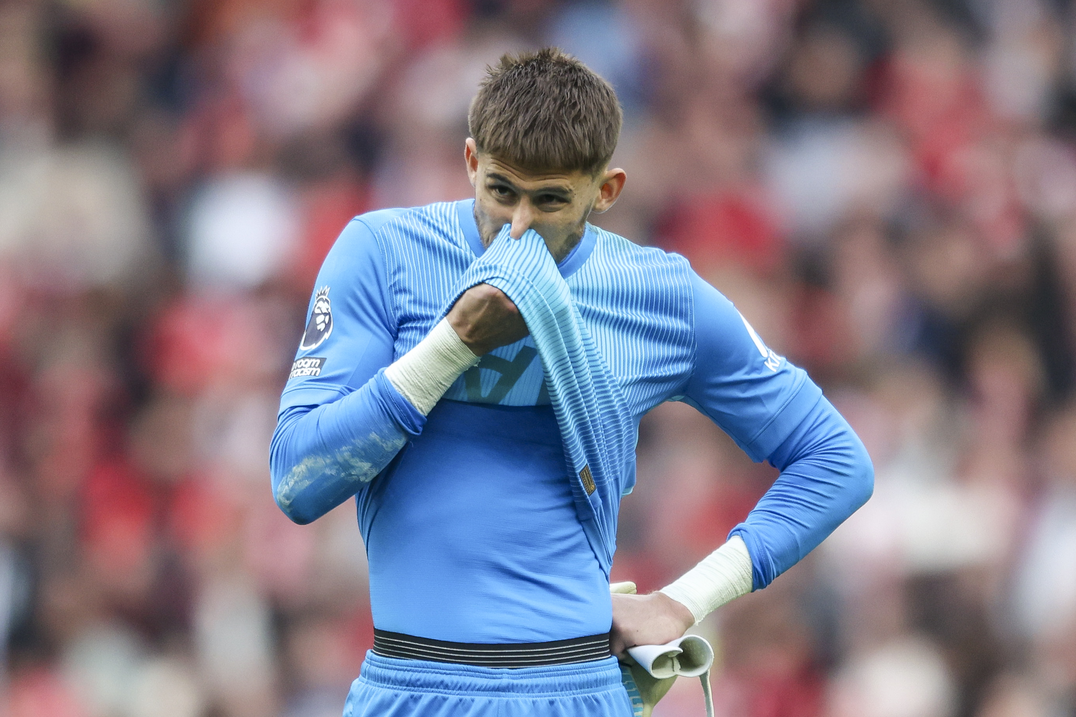 LONDON, ENGLAND - MARCH 22: Former Tottenham Hotspur player Guglielmo Vicario reacts following a 3-0 defeat during a Premier League fixture against Nottingham Forest at Tottenham Hotspur Stadium on March 22, 2026 in London, England. (Photo by Robin Jones/Getty Images)