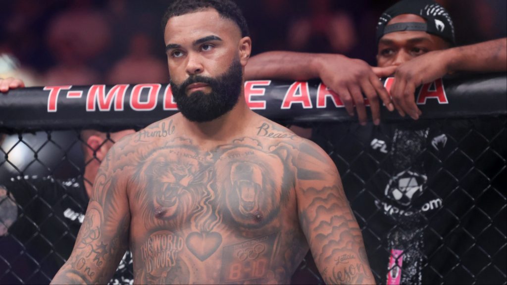 Gable Steveson enters the Octagon with Jon Jones at UFC 329