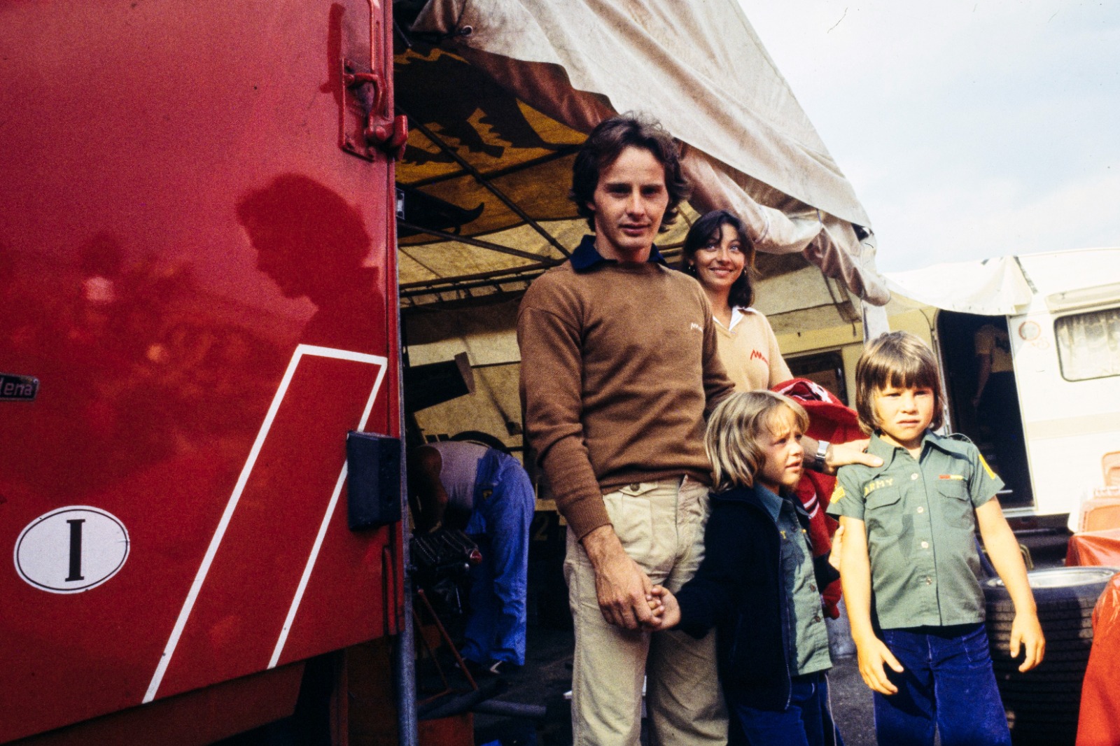Gilles Villeneuve with his wife, Joanna, and children Melanie and Jacques, at the 1978 Italian Grand Prix