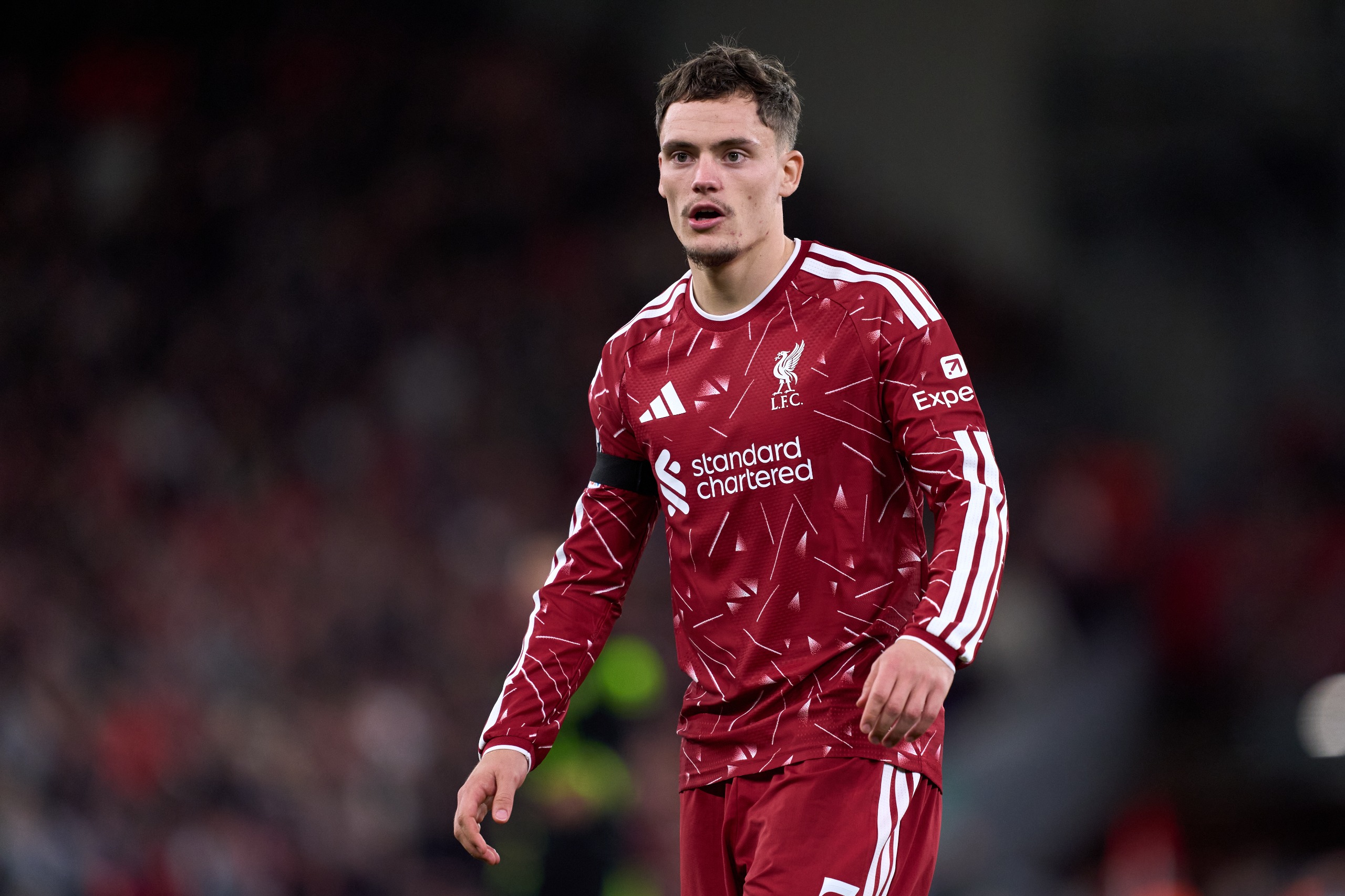 Liverpool midfielder Florian Wirtz stood on the pitch.