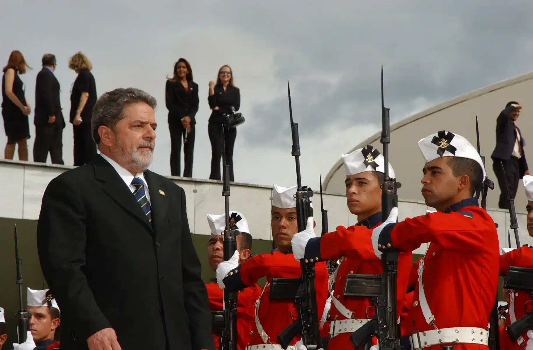 President Luiz Inácio Lula da Silva standing in a suit during his inauguration ceremony.
