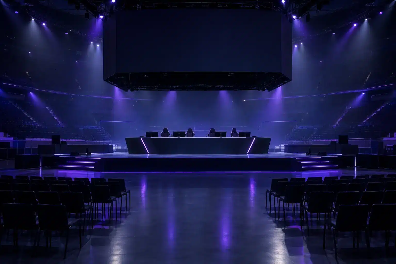 Empty esports stage prepared for a postponed FIFAe Finals tournament in Jeddah