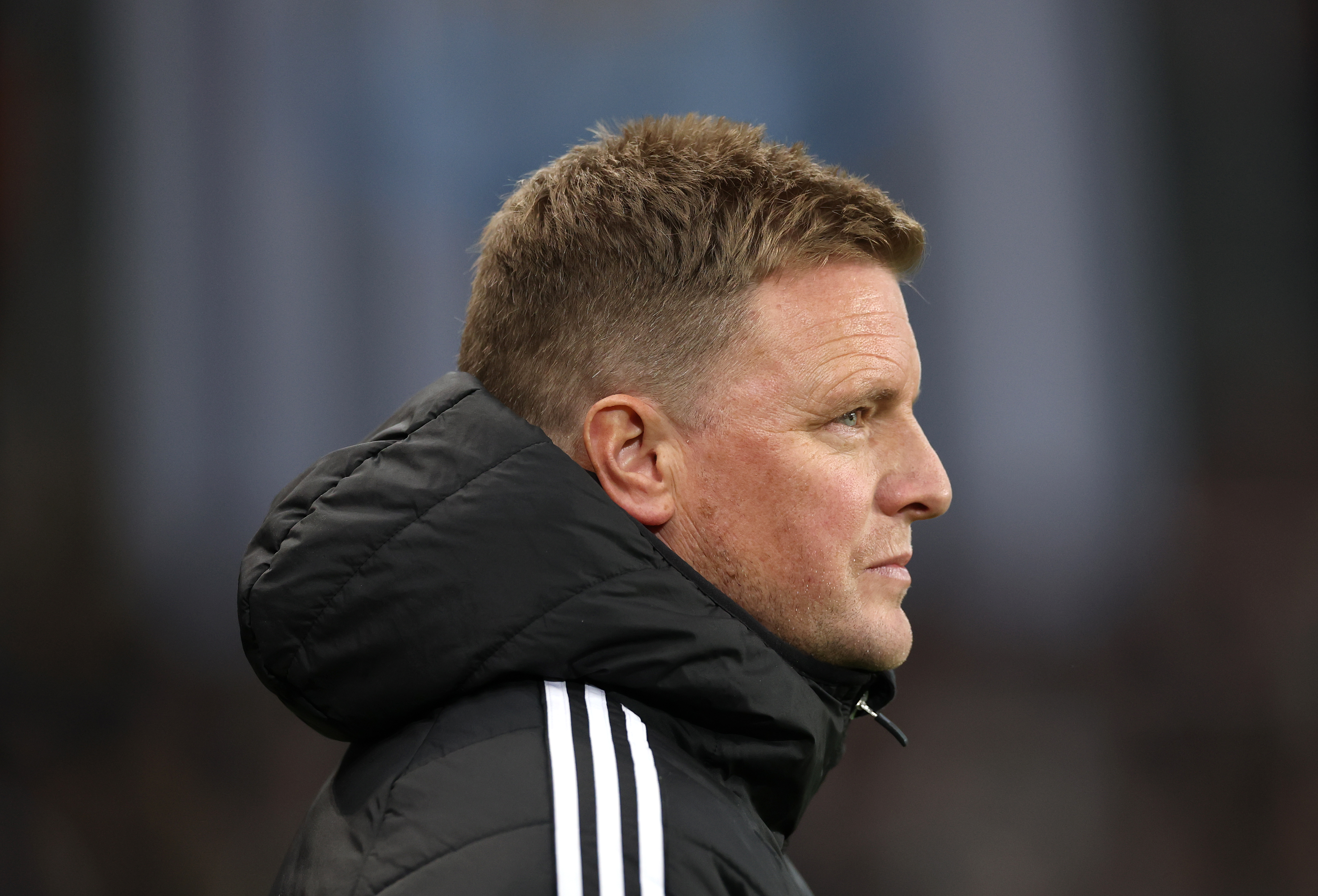 NEWCASTLE UPON TYNE, ENGLAND - NOVEMBER 22: Newcastle United Head Coach Eddie Howe looks on during the Premier League match between Newcastle United and Manchester City at St James' Park on November 22, 2025 in Newcastle upon Tyne, England. (Photo by Stu Forster/Getty Images)