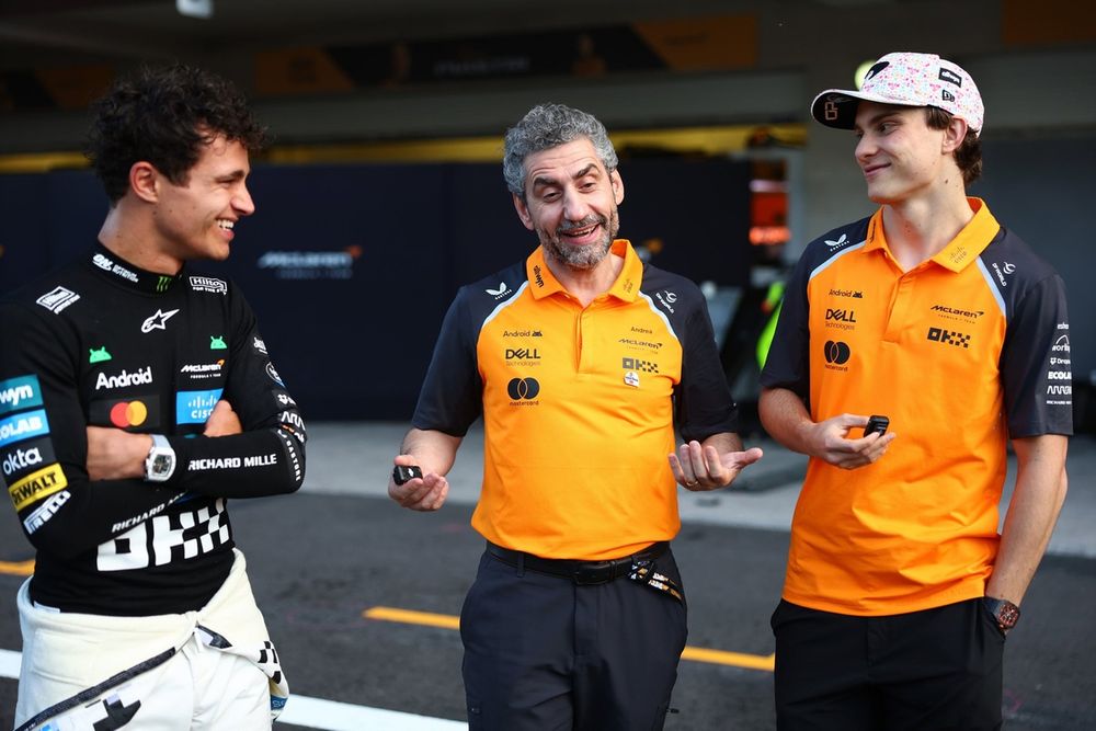 Lando Norris, McLaren, Oscar Piastri, McLaren, Andrea Stella, McLaren